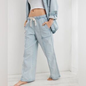 Aerie Me-Day Pull On Wide-Leg Pants Light Denim, size S, like new!